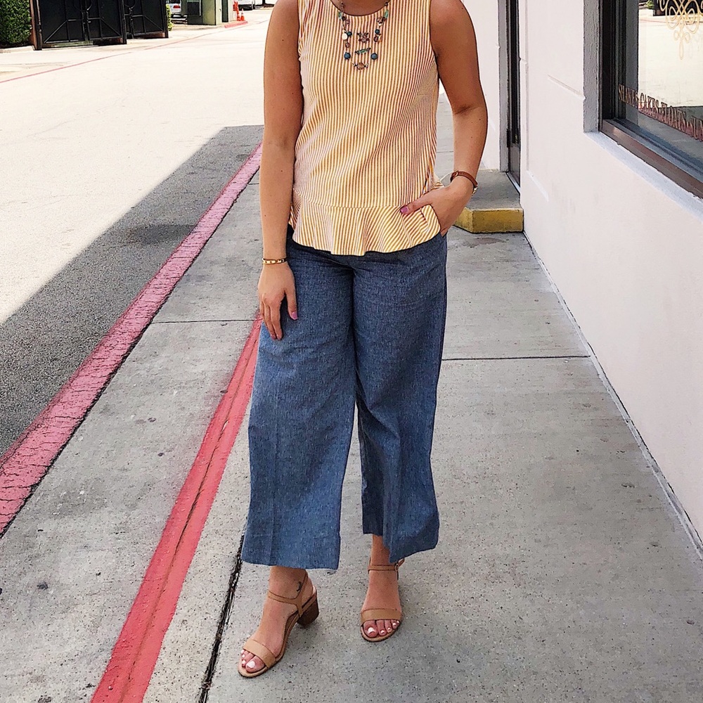 Cropped wide leg polished denim pants